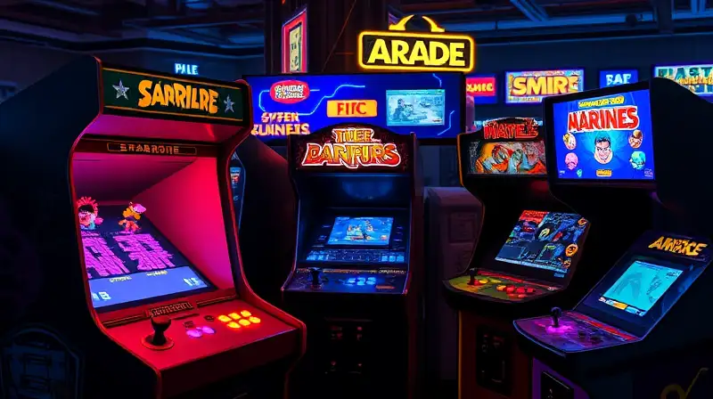 Máquinas arcade clásicas con estilo pixelado