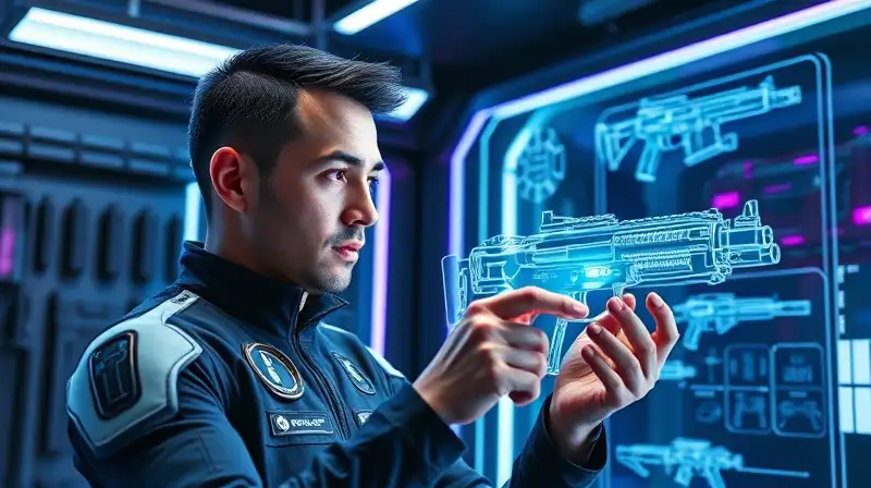 Persona personalizando armas holográficas futuristas