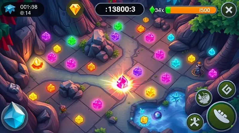 Mapa de juego fantasía con gemas brillantes