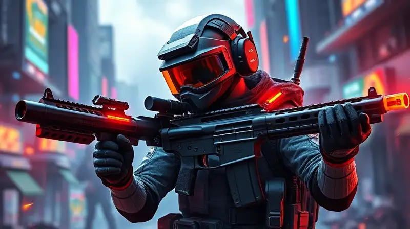 Soldado futurista en intensa batalla urbana