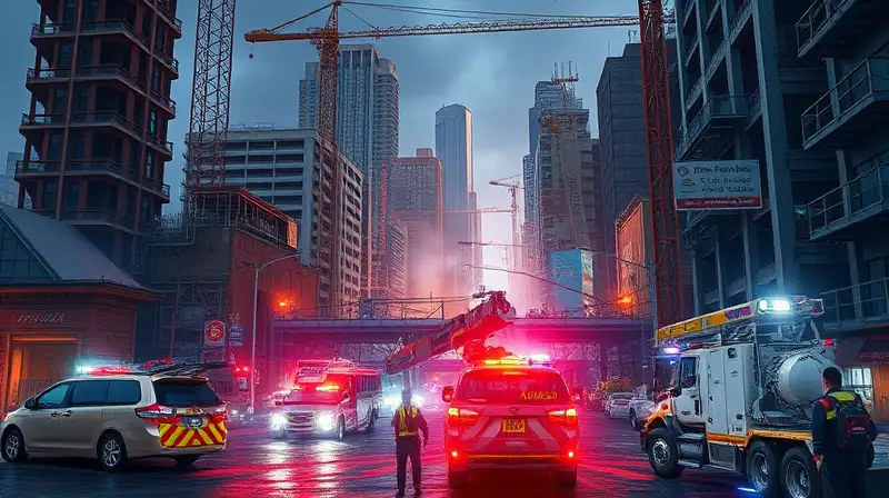 Ciudad en construcción con desastre y emergencias