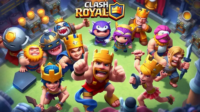 Miembros clan Clash Royale en batalla vibrante
