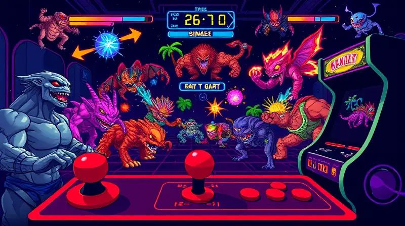 Escena arcade retro con acción intensa pixelada