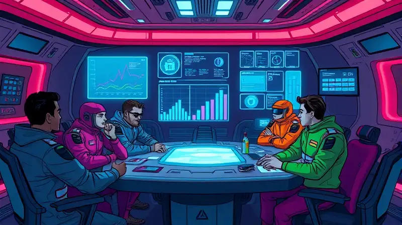 Tripulantes discuten en nave futurista