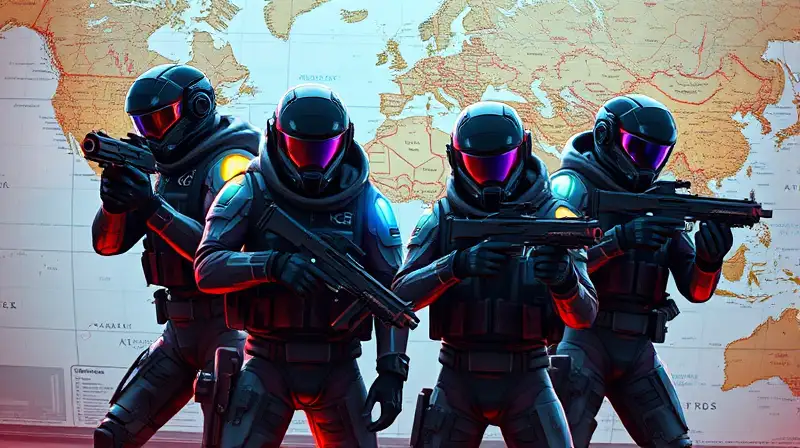 Agentes futuristas con gadgets en acción táctica