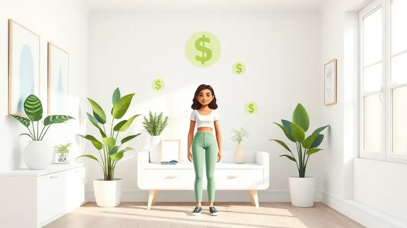 Personaje minimalista en hogar moderno sostenible