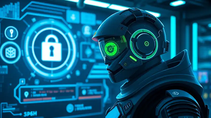 Interfaz digital futurista con seguridad cibernética