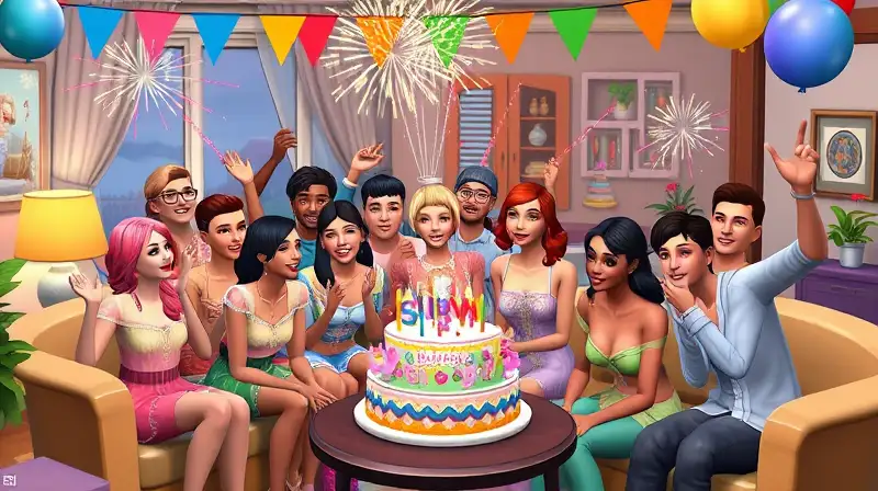 Sims celebran fiesta virtual con alegría