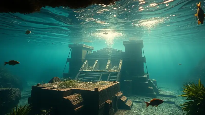 Exploradores bucean ruinas antiguas con tesoros