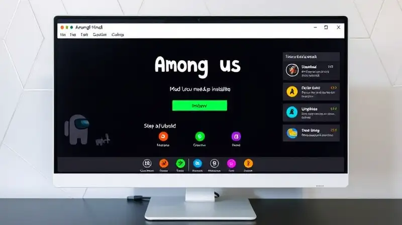 Pantalla con guía y personajes de Among Us