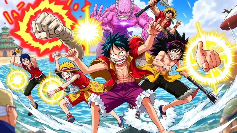 Personajes de One Piece en batalla vibrante