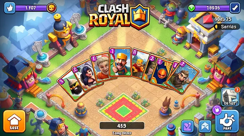 Pantalla Clash Royale: cartas y batalla vibrante