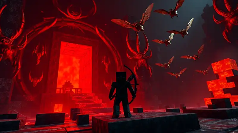 Jugador con arco cerca portal Nether peligroso