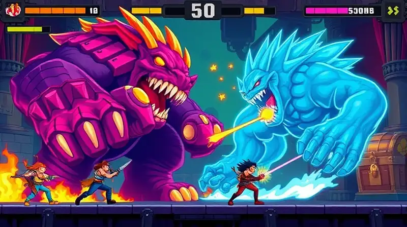 Batalla épica retro entre héroe y jefe