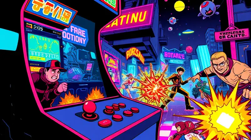 Máquina arcade retro con acción y luces