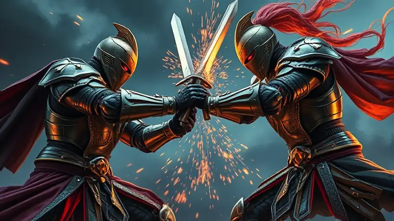 Dos guerreros armados luchan ferozmente
