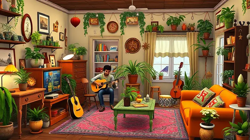 Casa Sims bohemia con muebles vintage