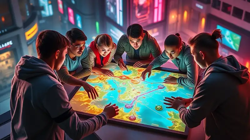 Jugadores diversos estratégicos en mapa digital