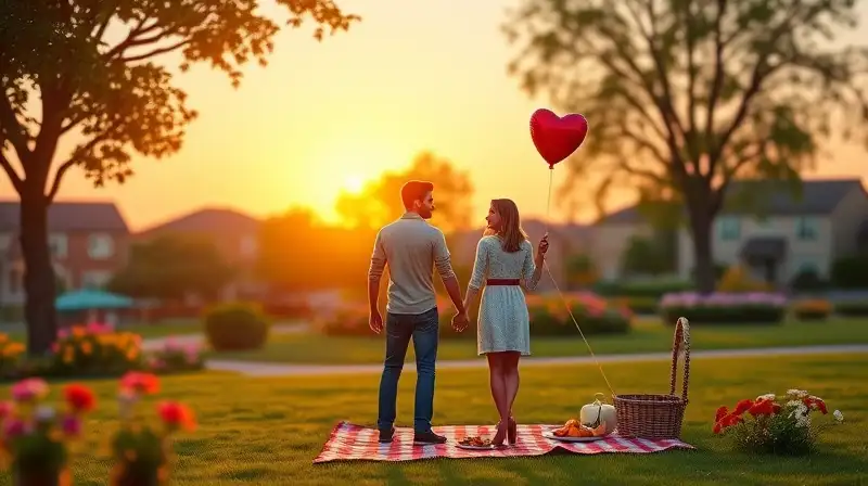 Pareja de Sims romántica en parque colorido