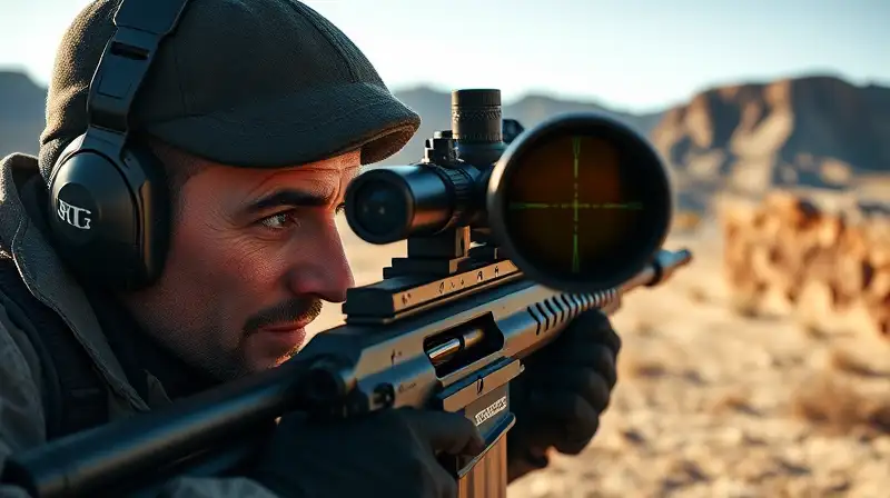 Francotirador apunta con precisión en desierto