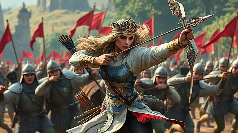 Reina arquera lidera batalla táctica medieval