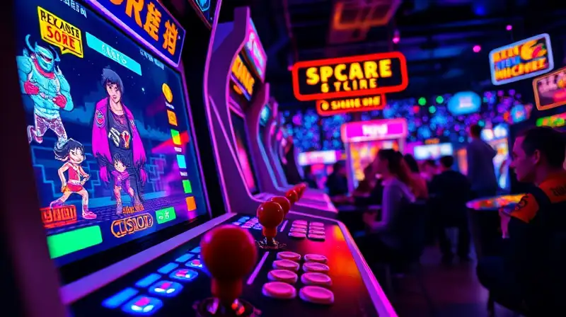 Máquina arcade retro con luces neón