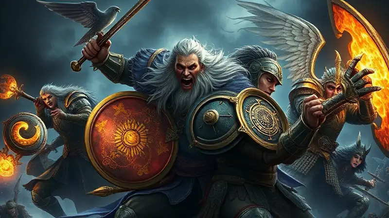 Personajes épicos en batalla con magia