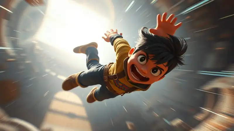 Personaje cayendo con efectos visuales dramáticos