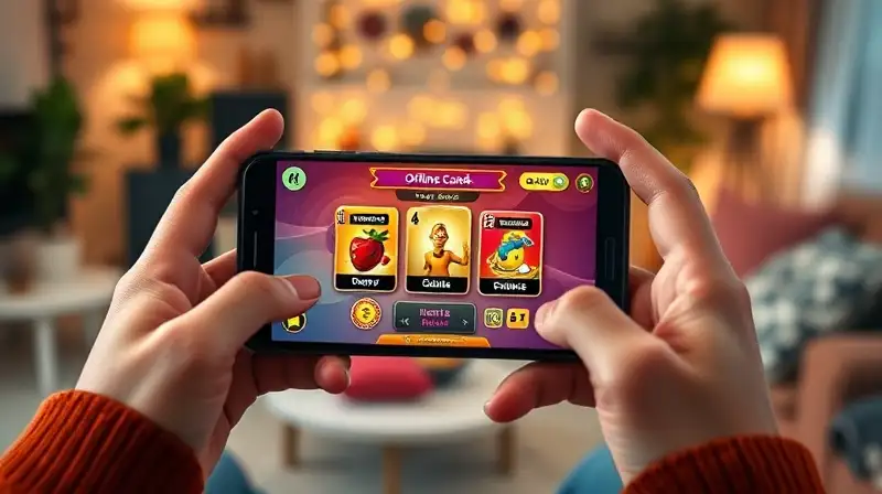 Manos sostienen smartphone con juegos offline