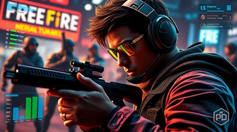 Jugador analizando armas en entorno futurista