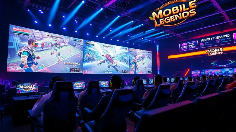 Arena esports con jugadores y tecnología avanzada