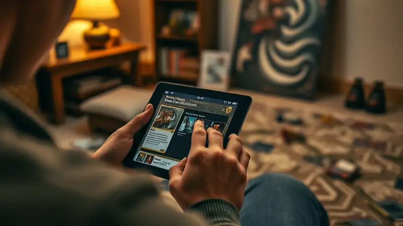 Persona juega cartas en tablet cálida