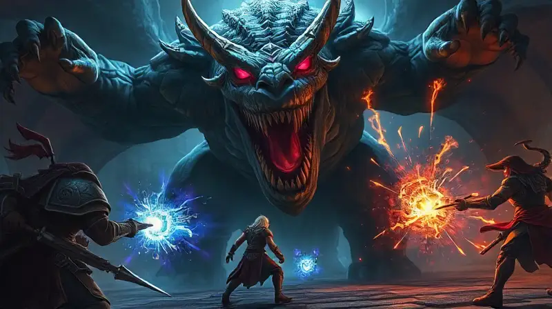 Jugadores héroes luchan épico jefe oscuro
