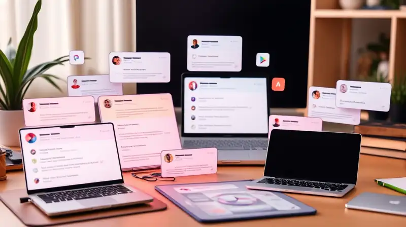 Grupo diverso gestiona notificaciones y comunicación