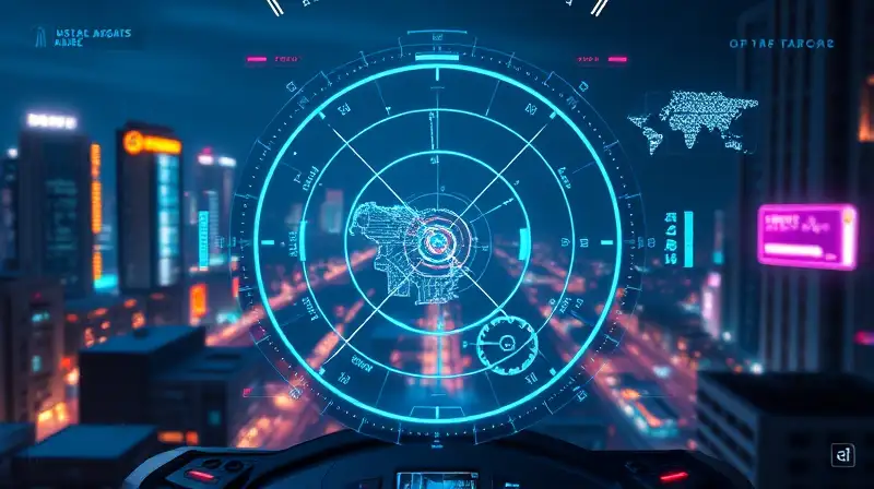 Interfaz holográfica futurista con estética cyberpunk