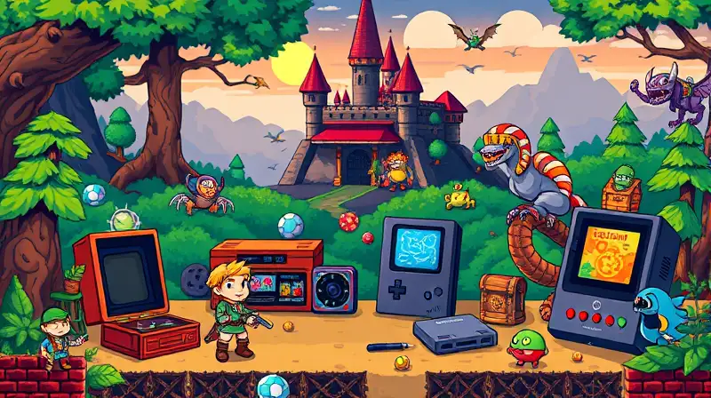 Personajes pixelados en escenas retro y vibrantes