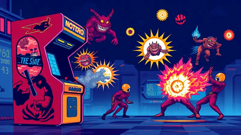 Máquina arcade retro con acción pixelada