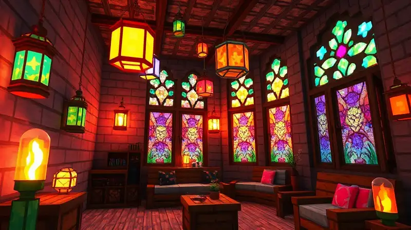 Habitación Minecraft acogedora con luz cálida