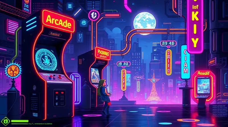 Máquina arcade retro con historia y colores