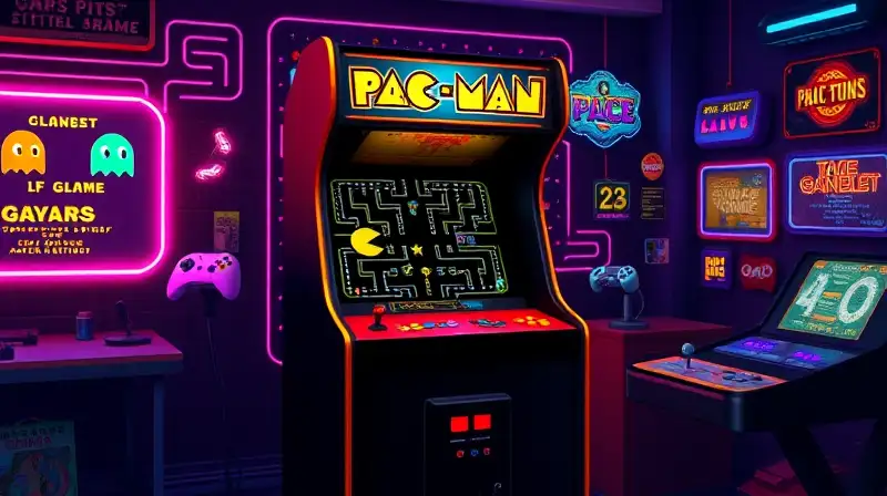 Máquina arcade Pac-Man con ambiente retro