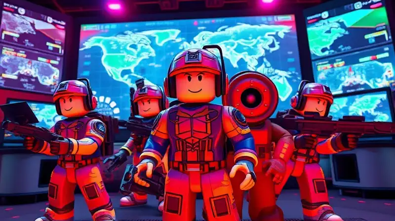 Personajes de Roblox en batalla tecnológica futurista