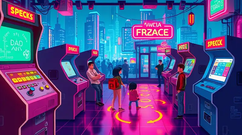 Arcade retro vibrante con arte pixelado dinámico