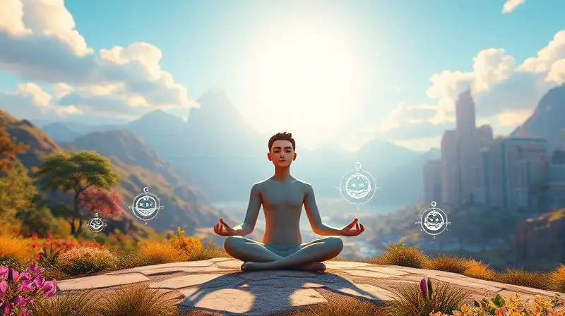 Sim tranquilo meditando en paisaje armonioso