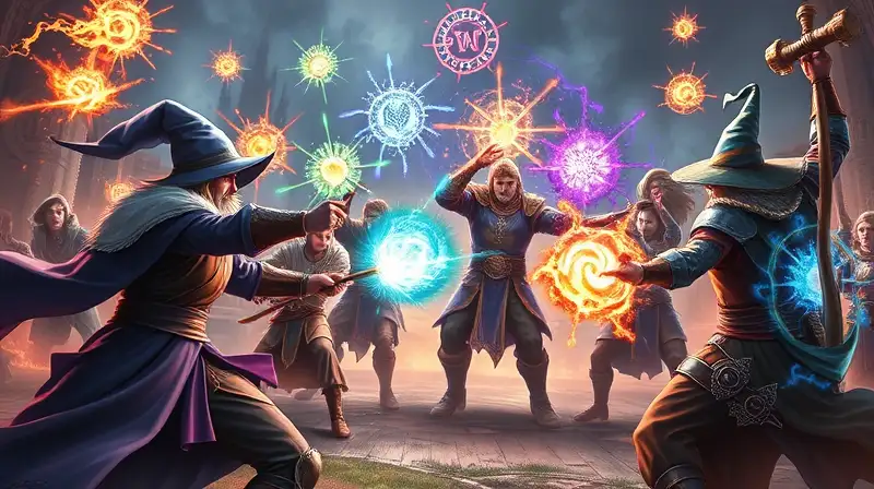 Hechiceros luchan con magias en batalla