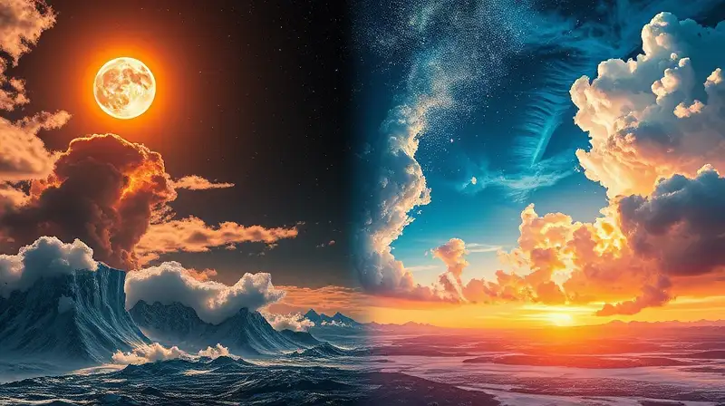 Mundo fantástico con clima extremo contrastante