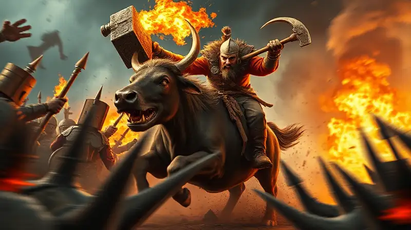 Jinete cerdo ataca explosivamente en batalla medieval