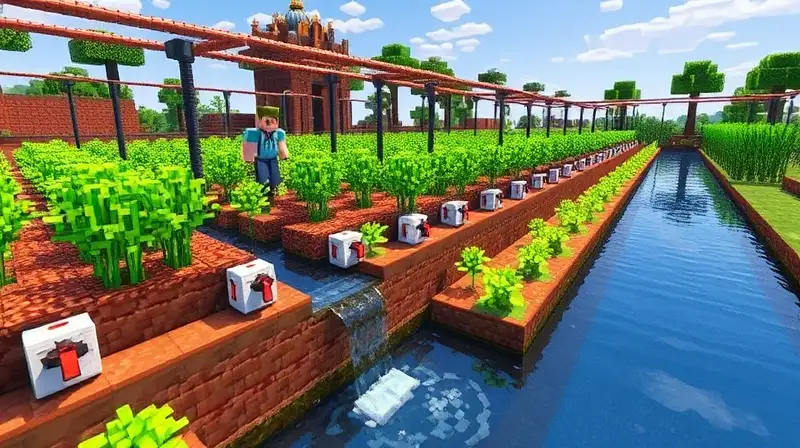 Granja automatizada en Minecraft con riego