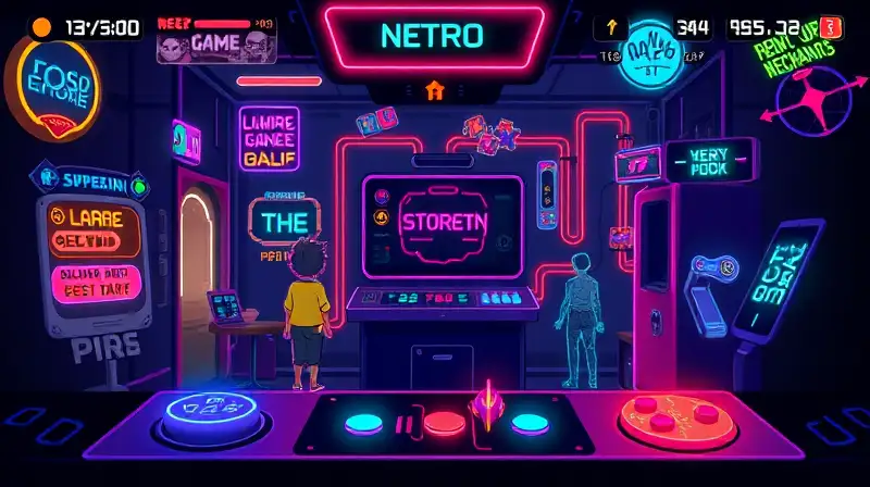 Interfaz arcade retro con colores neón