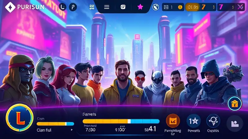 Interfaz futurista multijugador con avatares vibrantes