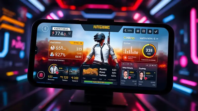 Interfaz móvil PUBG con estadísticas visuales